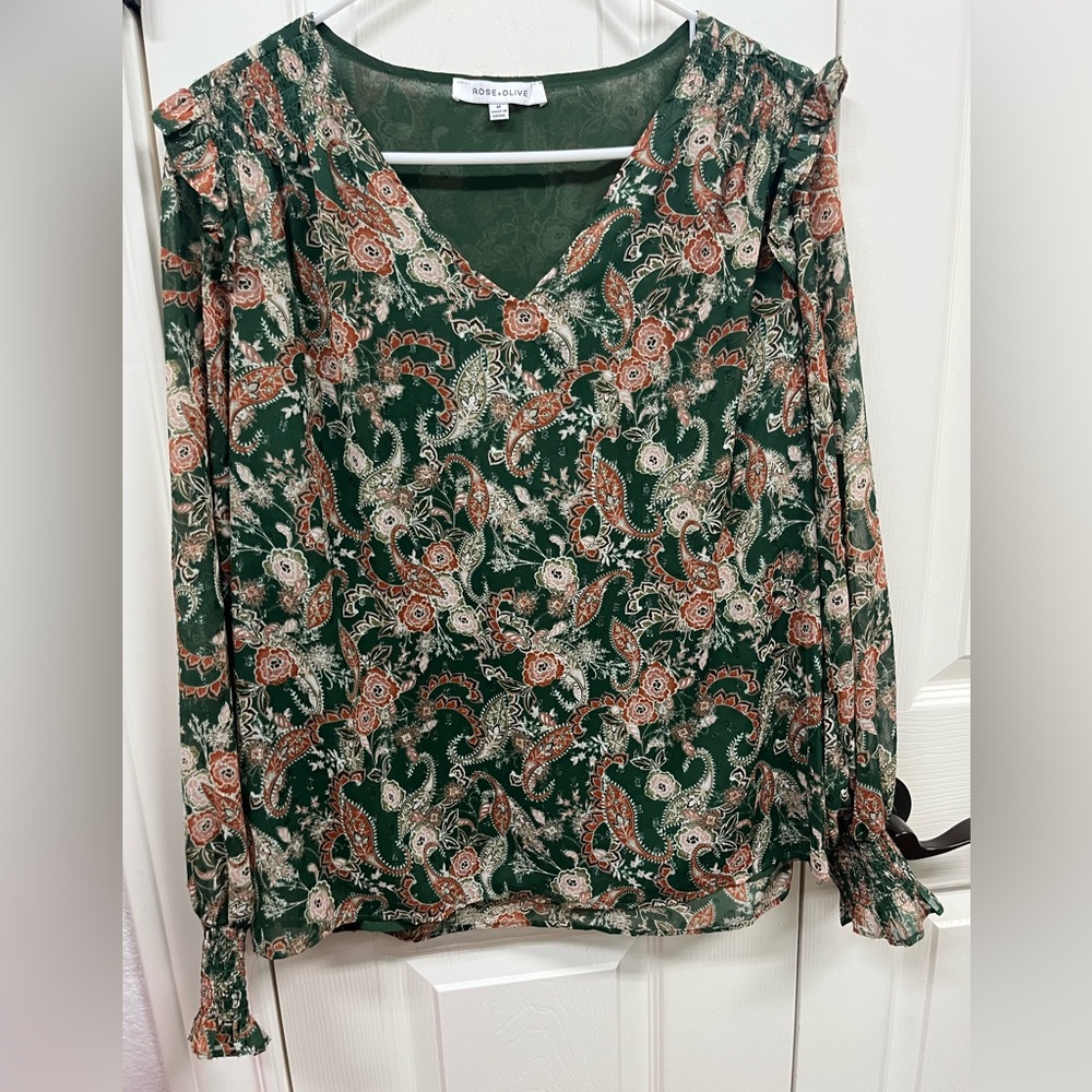 Rose & Olive Green Paisley Blouse